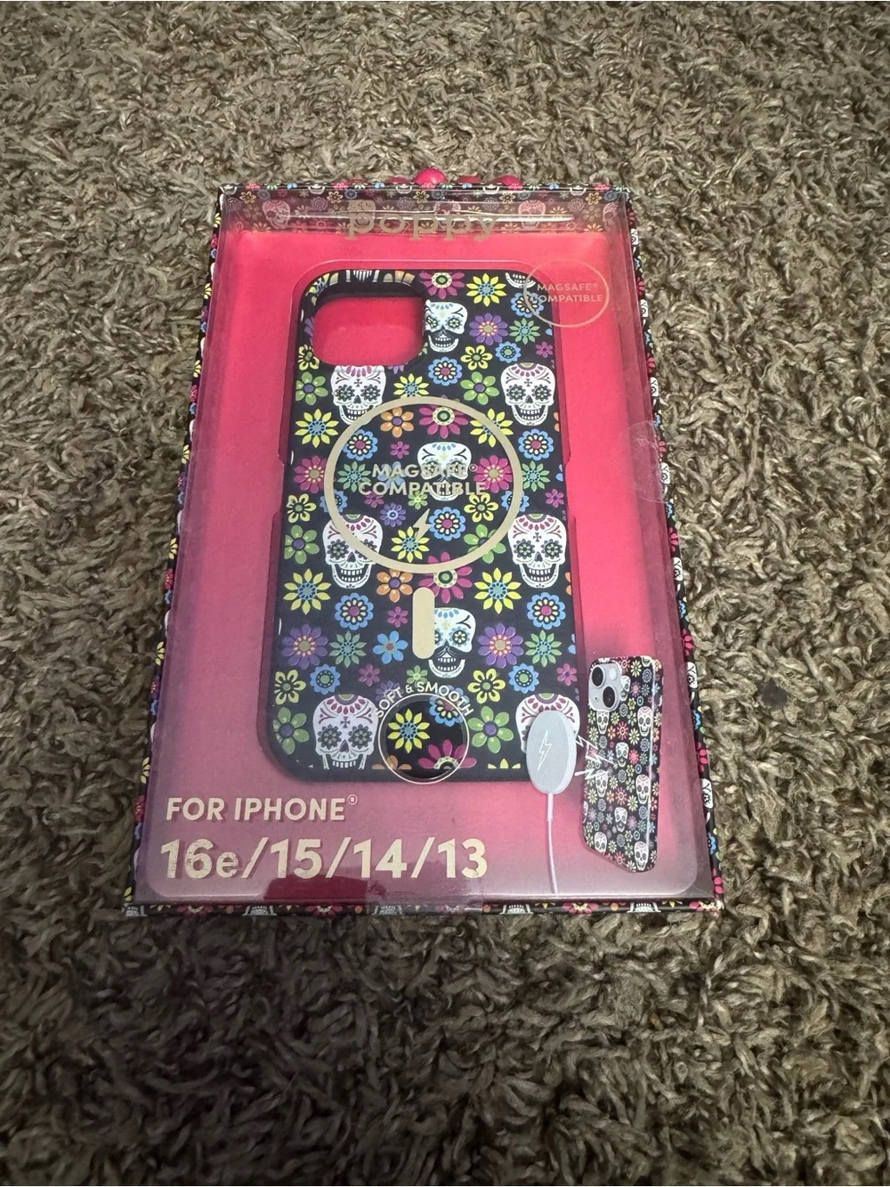 Sugar Skull Floral iPhone Case (Black) - MagSafe Compatible